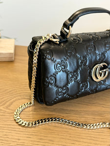 GUCCI GG Milano Mini Leather Top Handle Bag in Black