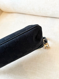 GUCCI GG Monogram Canvas Charm Web Pochette / Black