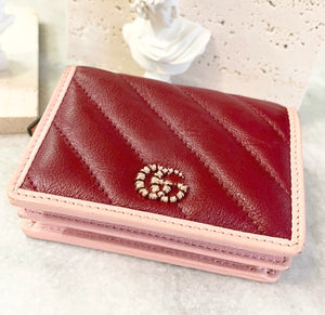 GUCCI GG Marmont Bi-Fold Compact Leather Wallet in Red