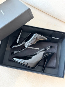SAINT LAURENT Patent Leather Vernice Grupy 110 Slingback Pumps / Black / 37 EU
