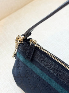 GUCCI GG Monogram Canvas Charm Web Pochette / Black