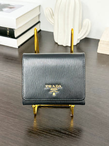 PRADA Vitello Move Trifold Wallet in Black