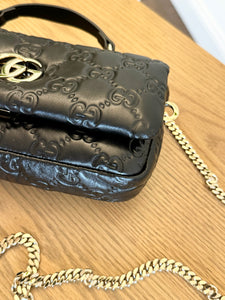 GUCCI GG Milano Mini Leather Top Handle Bag in Black