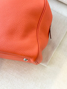 HERMES Clemence Leather Victoria 36 Bag / Orange Poppy / Palladium Hardware