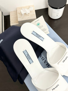 PRADA Brushed Leather Logo Mule Sandals in White - EU38.5
