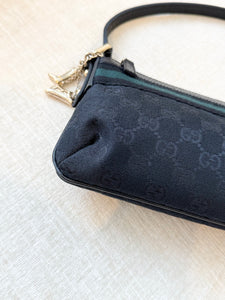 GUCCI GG Monogram Canvas Charm Web Pochette / Black