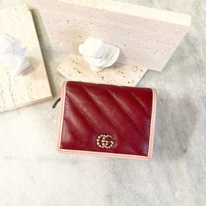 GUCCI GG Marmont Bi-Fold Compact Leather Wallet in Red