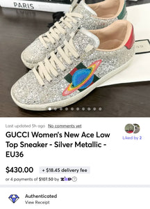 GUCCI Women’s New Ace Low Top Sneaker - Silver Metallic - EU36