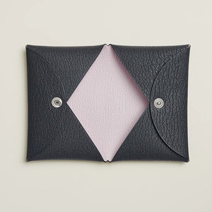 ✨NEW✨2025 Hermes Calvi Verso Card Holder / Bleu Océan / Mauve Pâle