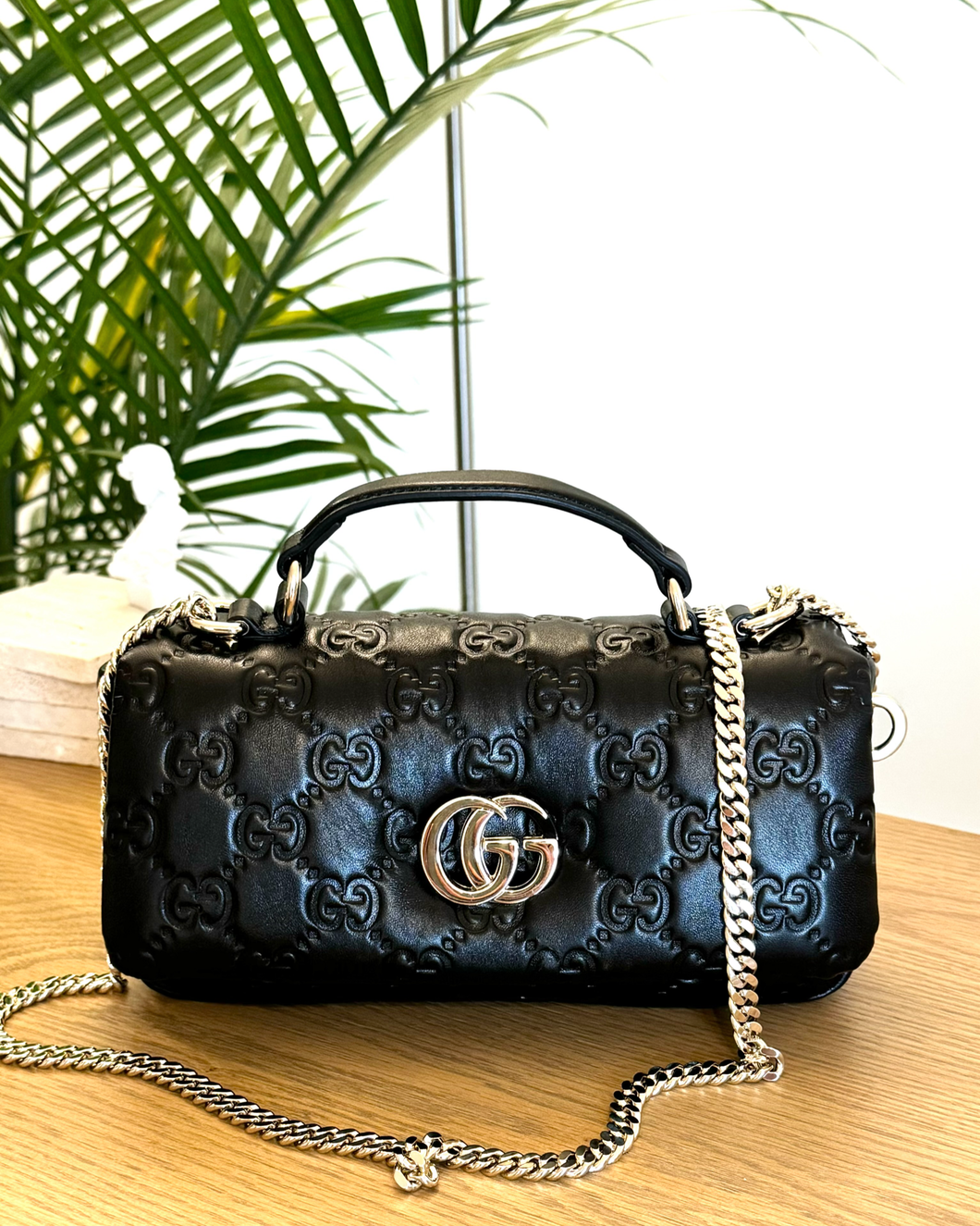 GUCCI GG Milano Mini Leather Top Handle Bag in Black