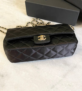 CHANEL Quilted Silk Mini Crossbody Bag In Black