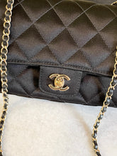 Load image into Gallery viewer, CHANEL Quilted Silk Mini Crossbody Bag In Black
